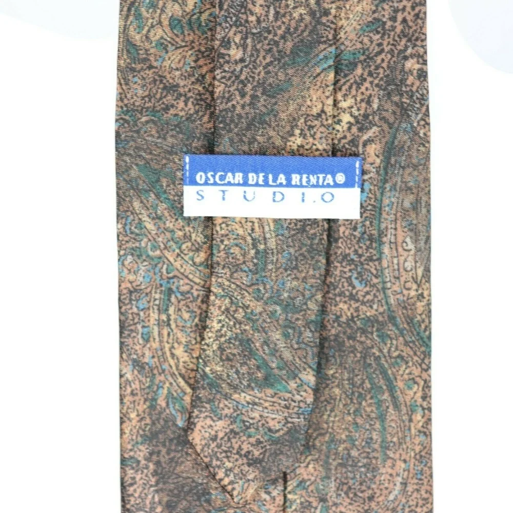 Mens Oscar De La Renta Necktie Tie‎ Brown Pattern